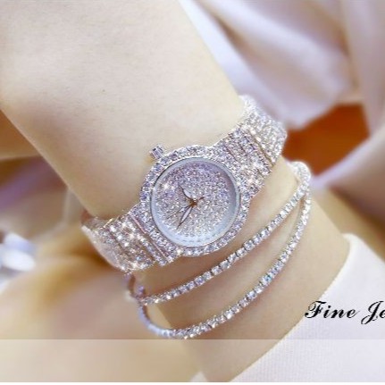 Đồng hồ nữ Beesister BS dây kim loại mặt nhỏ đính full đá [Kèm hộp+ pin dự phòng]