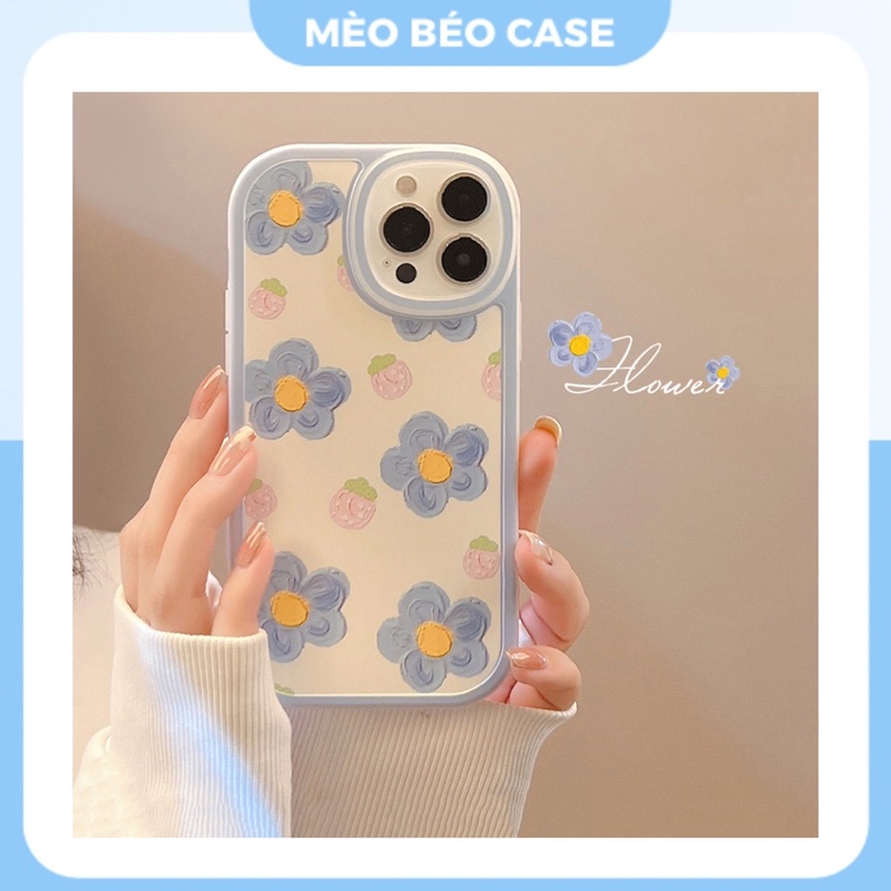 (SIÊU RẺ) Ốp lưng iphone hoa xanh dâu viền tròn cam 7plus/8/8plus/x/xr/xs/11/12/13/pro/max/plus/promax