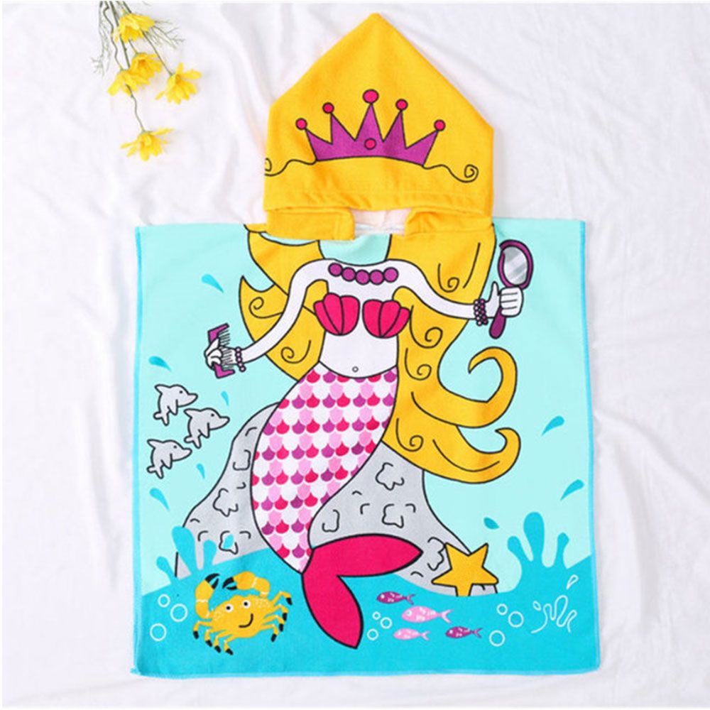 Khăn choàng tắm có mũ trùm đầu cotton mềm mại thấm hút họa tiết hoạt hình 23.62''x35.43'' dành cho trẻ em