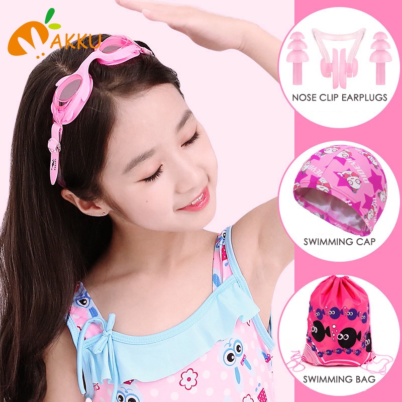 Bộ Kính Bơi HD Chống Sương Mù Chống Thấm Nước Kèm Mũ Bơi Cho Trẻ