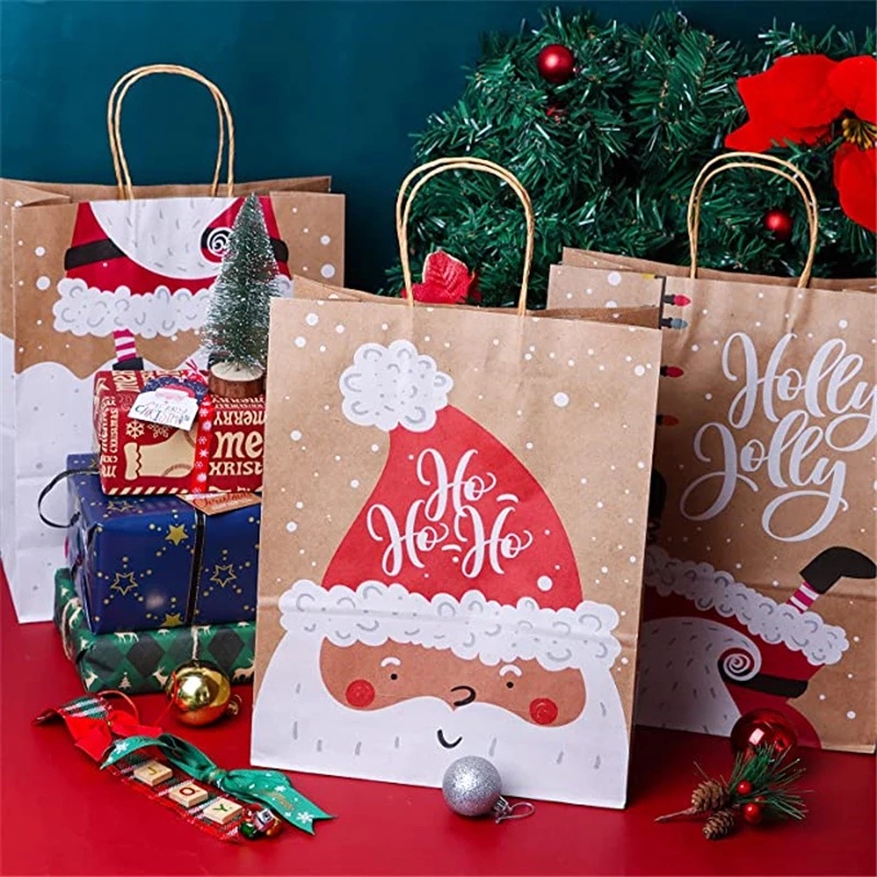 1 Túi Giấy Kraft Chủ Đề Giáng Sinh / Túi Đựng Kẹo / Bánh Quy In Hình Ông Già Noel