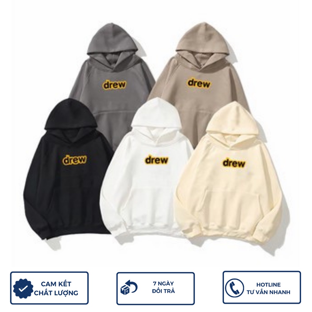Áo HOODIE DREW Chất Nỉ Bông Cao Cấp Nhiều Màu Mềm Mại Dày Dặn Không Xù Unisex Nam Nữ Freesize Dưới 65kg AZISTORE