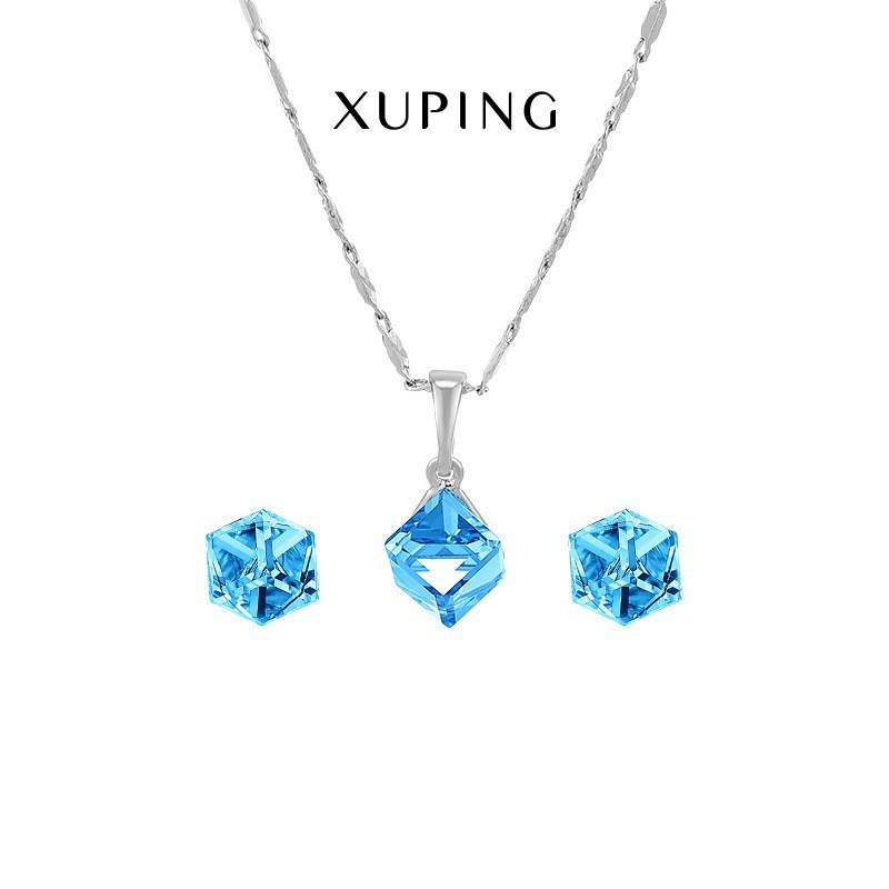 Bộ Trang Sức Nữ Topaz Xanh Dương Cao Cấp, Mạ Vàng Trắng, Trang Sức Xuping Chính Hãng, XPBTS10