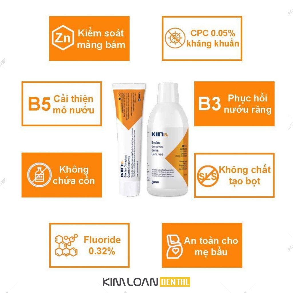 Kin B5 (C/500ml) - Nước súc miệng hằng ngày làm sạch mảng bám, phục hồi nướu răng