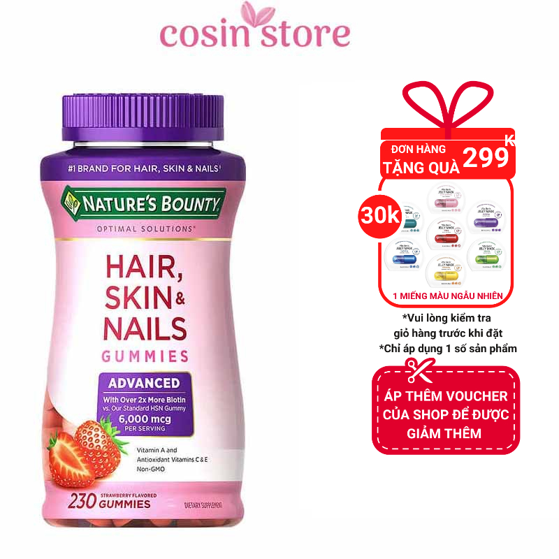 Kẹo Dẻo Nature's Bounty Hair Skin & Nails Gummies 230 viên - Hỗ Trợ Đẹp Da Móng Tóc