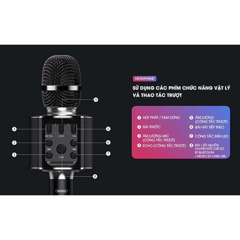 Micro Karaoke Bluetooth Remax K05 tích hợp giá đỡ điện thoại