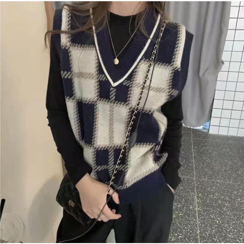 Áo Sweater Dệt Kim Sát Nách Cổ Chữ V Dáng Rộng Thời Trang Cho Nữ | BigBuy360 - bigbuy360.vn