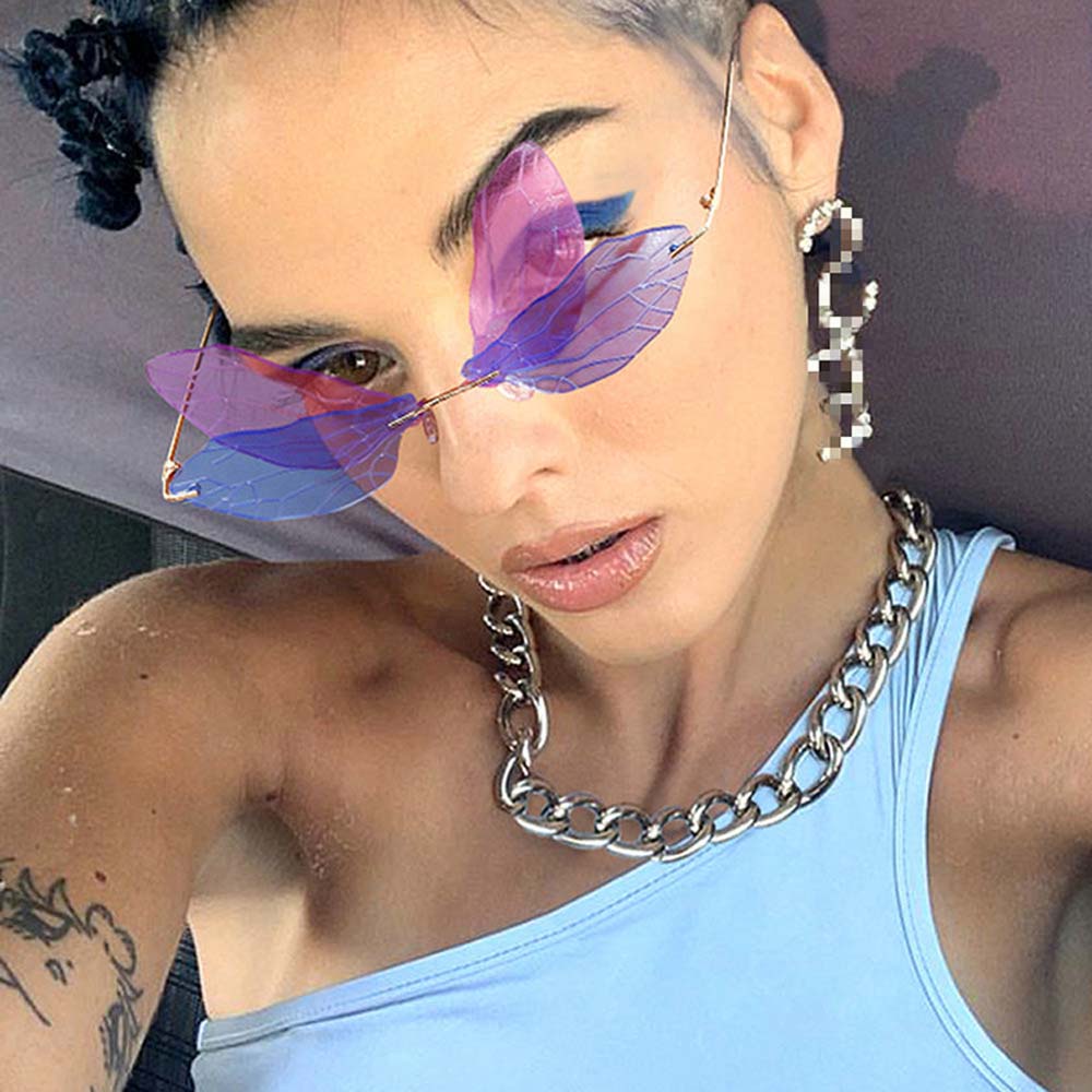 Mắt kính gọng hình cánh chuồn chuồn trong suốt nhiều màu không gọn thời trang punk châu Âu sành điệu cá tính