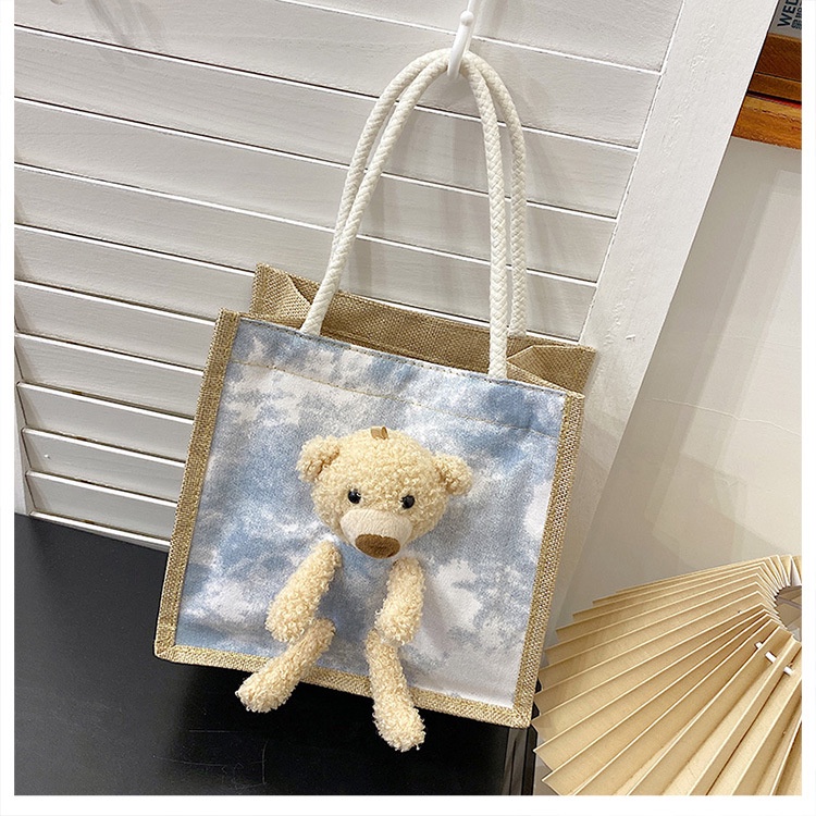 Túi cói tote mini Loang Gấu Phong cách Hàn Quốc TC004