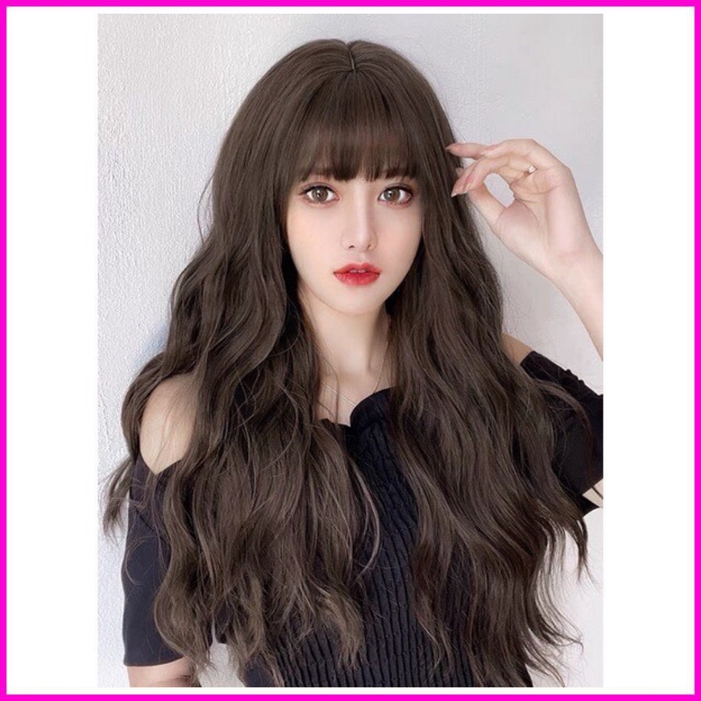 Tóc giả nữ đẹp nguyên đầu xù dài chất sợi tơ cao cấp tặng wig đội tóc