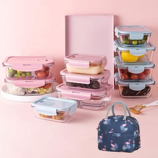 Hộp cơm văn phòng chia ngăn bằng thủy tinh chống tràn giữ nhiệt dùng được lò vi sóng