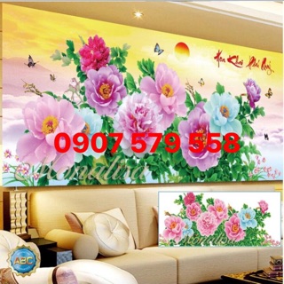 Tranh đính đá hoa mẫu đơn kt 120x60 cm