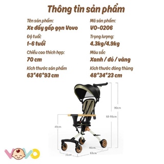 Xe đẩy đảo chiều gấp gọn full nệm, mái che vovo vo -0206 hàng chính hãng - ảnh sản phẩm 9