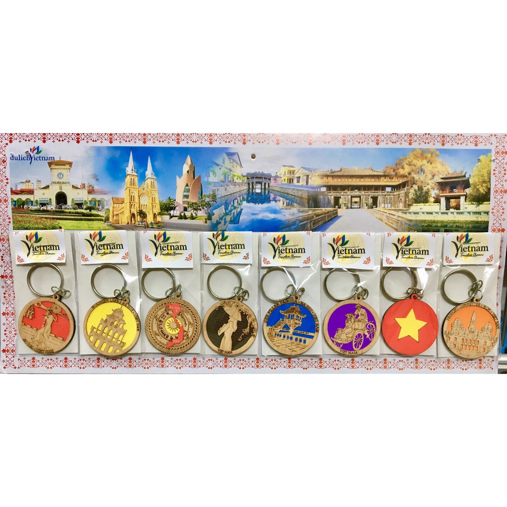 Móc khóa gỗ phong cảnh Việt Nam - 08 móc hình tròn