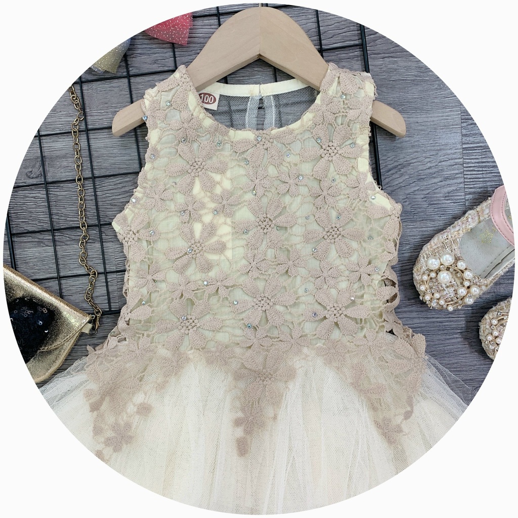 [10-30kg] Váy Công Chúa Cao Cấp Ren Hoa Phối Tùng Lưới Mềm Xòe Bồng Bềnh Xinh Xắn Cho Bé Gái