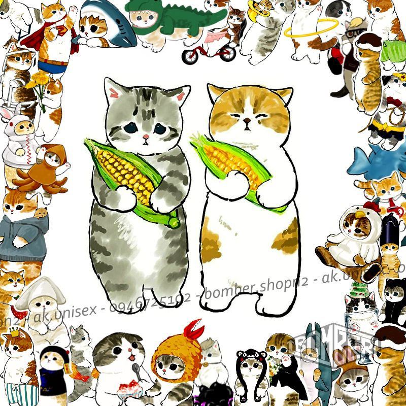 Combo Sticker chủ đề Mèo Cute  giấy decal trang trí