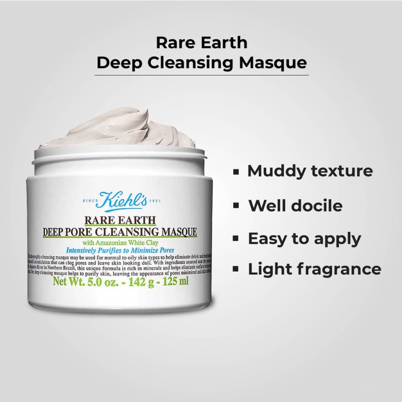 Mặt nạ đất sét Anchuyt làm sạch lỗ chân lông làm sáng da loại bỏ mụn đầu đen-Kiehls Rare Earth Pore Cleansing Mask 125ml