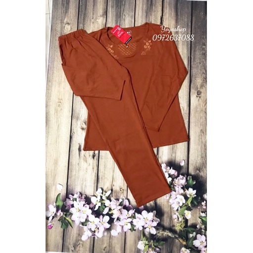 Bộ Cotton Thu Đông dài tay mặc nhà-Bộ Trung Niên Mặc Nhà Cho mẹ cho bà hình thêu hoa hai bên