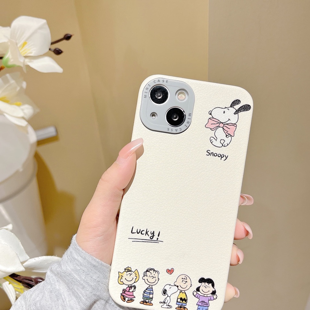 Ốp Điện Thoại Da In Hoạt Hình Snoopy / Cậu Bé Bút Chì Shin Chan Vui Nhộn Chống Sốc Bảo Vệ Toàn Diện