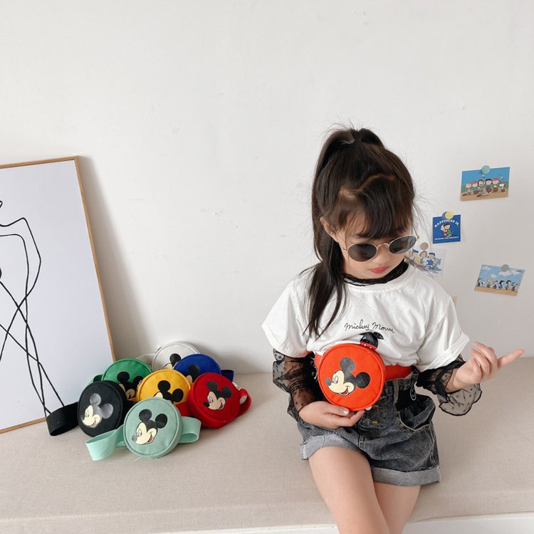 Túi đeo chéo mini vải canvas hình chuột Mickey 2021 thiết kế mùa hè xinh xắn cho bé