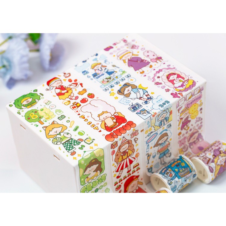 [Cực Xinh] Hộp 5 Cuộn Washi Tape Băng Dính Giấy Sticker Băng Keo Trang Trí Sổ, Sách, Laptop, Điện Thoại DIY - RosyPosy