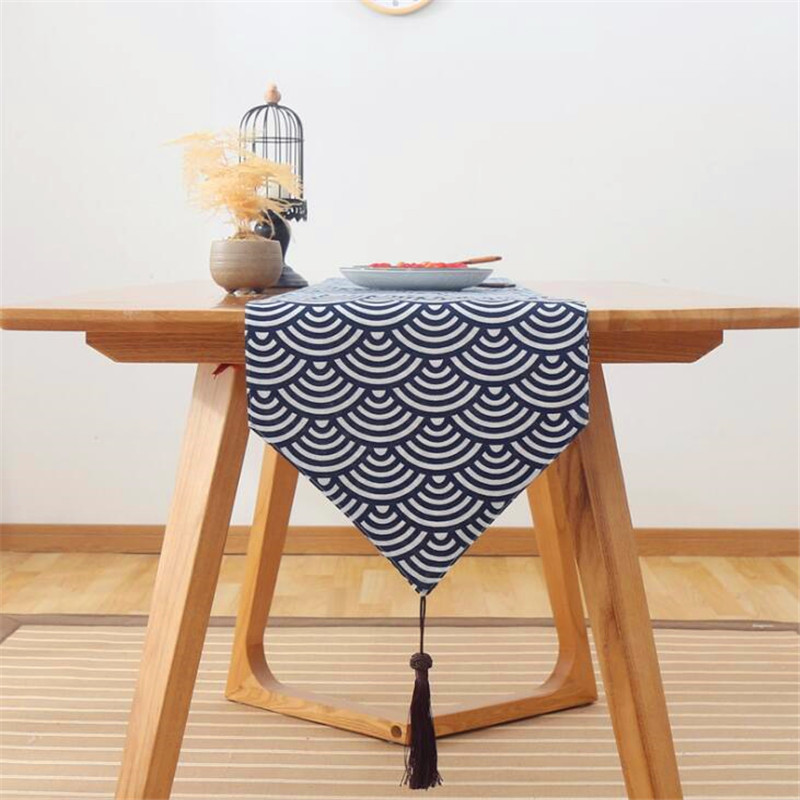 High-end Japanese-style Cotton Linen Table Runner Lattice Tea Table Zen Linen Retro Tablecloth Plate Mat Super Long Size