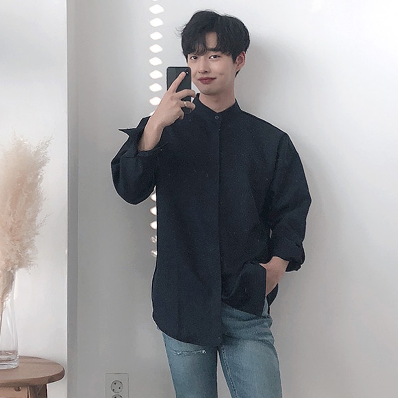 Áo Sơ Mi Form Rộng Phong Cách Hàn Quốc Cổ Trụ Dài Tay Tà Lượn Giấu Cúc , Chất Liệu Kate Lụa Thoáng Mát Mềm Mịn | BigBuy360 - bigbuy360.vn