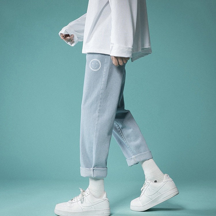 Quần Jean Baggy Nam Nữ Unisex Cao Cấp Ống Suông Hình Mặt Cười QJ04 | BigBuy360 - bigbuy360.vn