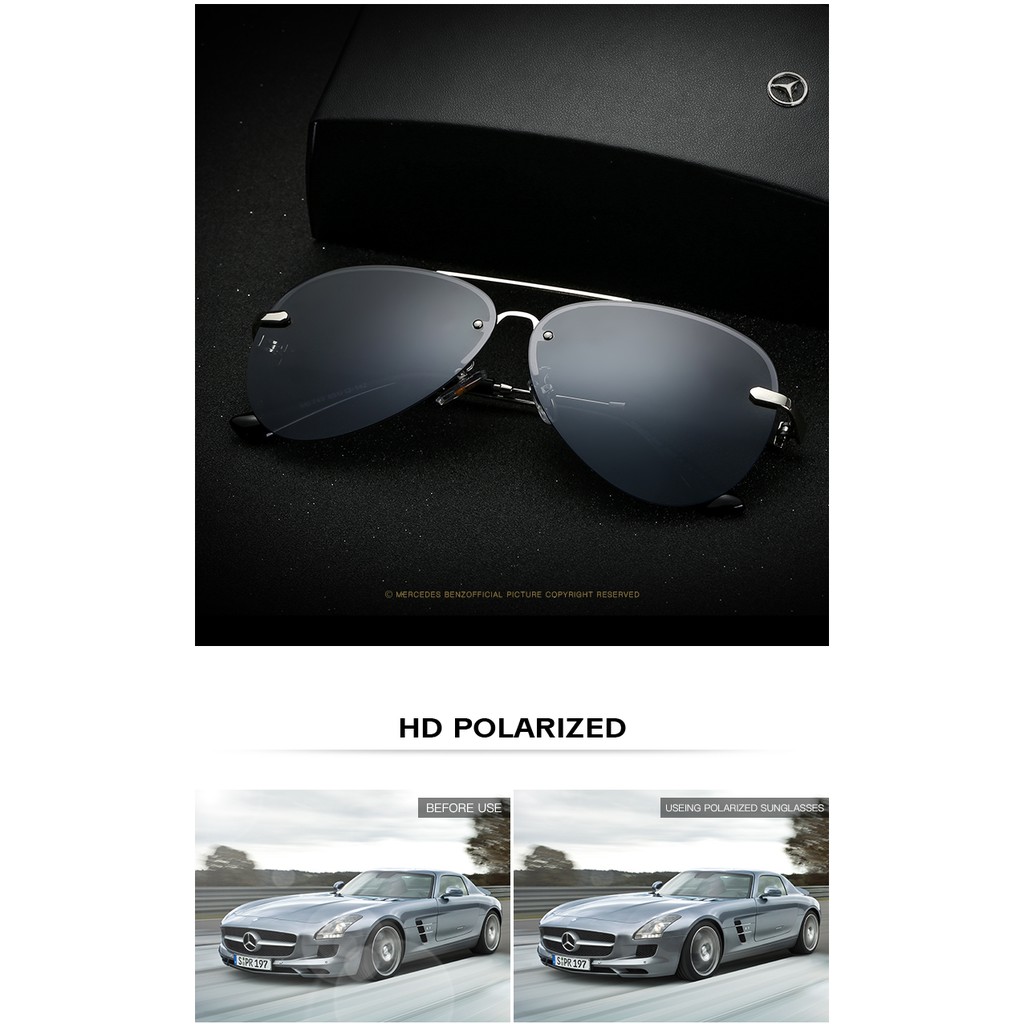 Kính mát nam phân cực hình tròn phối logo Mercedes-benz