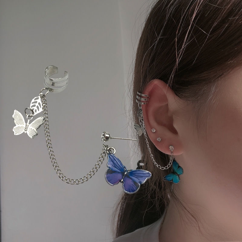 Color butterfly earrings personality fashion wild earrings ear bone clip