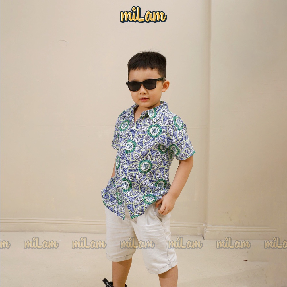 Áo sơ mi hoa lá đi biển cho bé trai MILAM style Hàn Quốc chất thoáng mát cho mùa hè