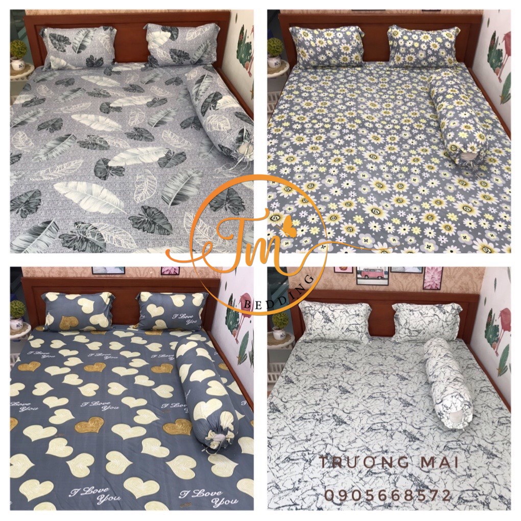 Bộ ga gối { 4 Món } Thun Lạnh Hàn Quốc ( 1 ga bọc + 2 vỏ gối nằm + 1 vỏ gối ôm )