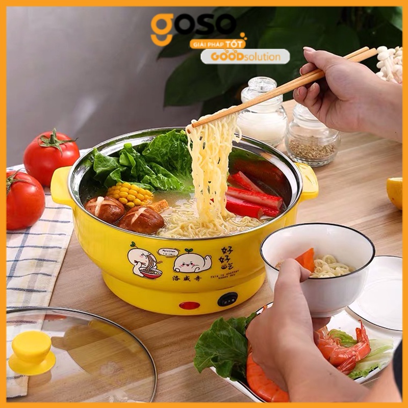 [GOSO] Ca Nấu Mì, Nồi Lẩu Điện Đa Năng MÀU SẮC, Nồi Lẩu Mini 28cm In Họa Tiết Xinh Xắn Dễ Thương