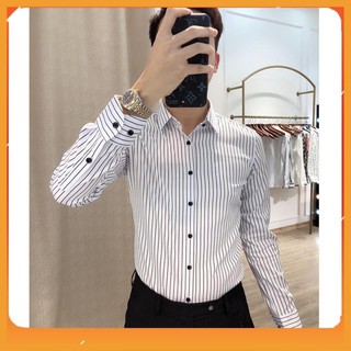 Áo sơ mi nam kẻ trắng phong cách hàn quốc