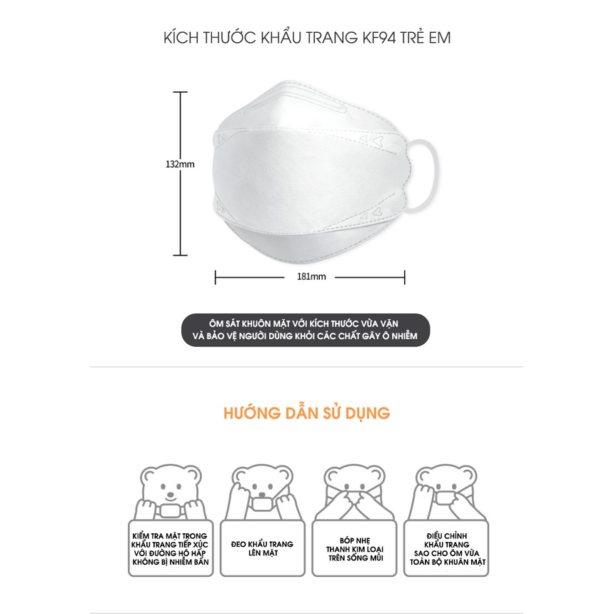 KHẨU TRANG HÀN QUỐC KF94 TRẺ EM EVERLEX 4 LỚP