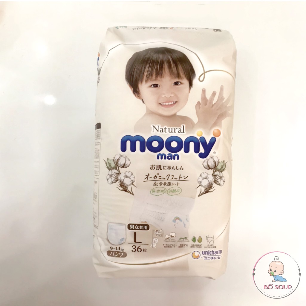 Bỉm Moony Natural Nội Địa Chính Hãng - Bỉm Moony Dán/Quần Đủ Size NB63/S58/M48/L36/XL32