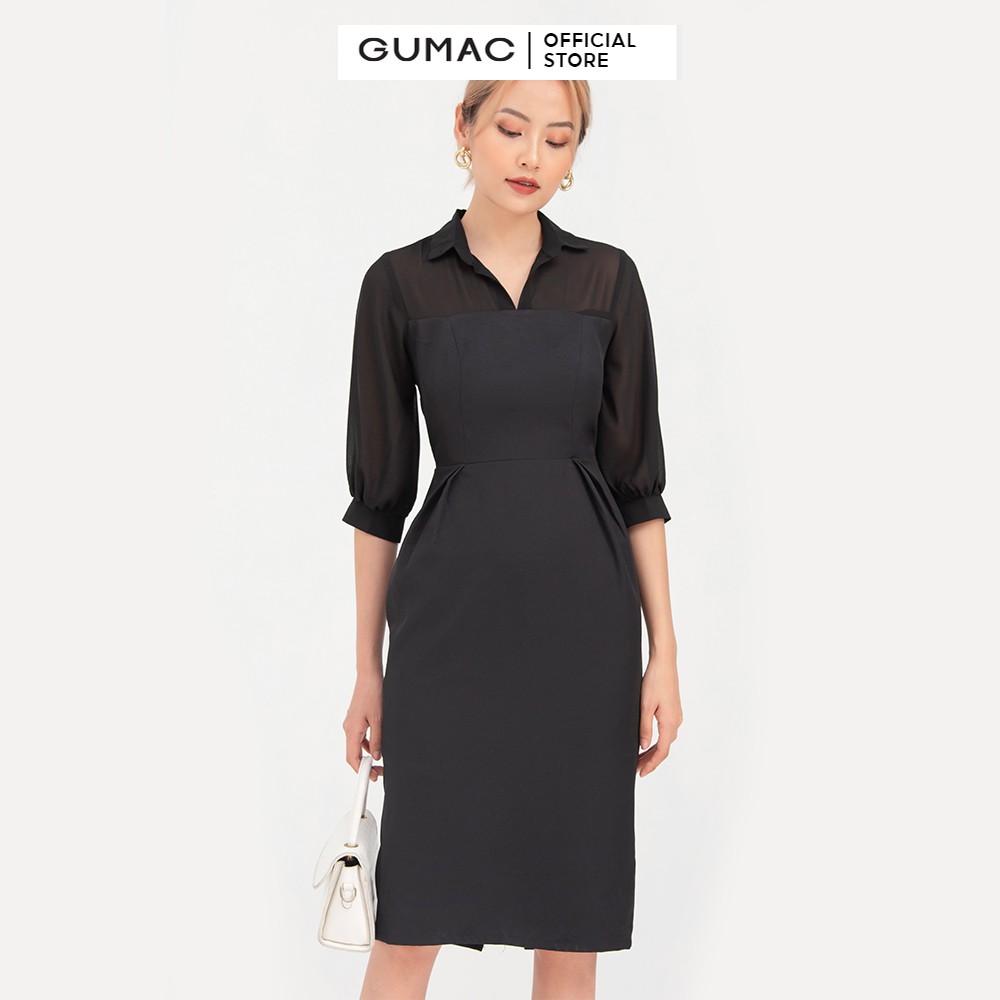 Đầm nữ xếp ly eo công sở GUMAC DB764