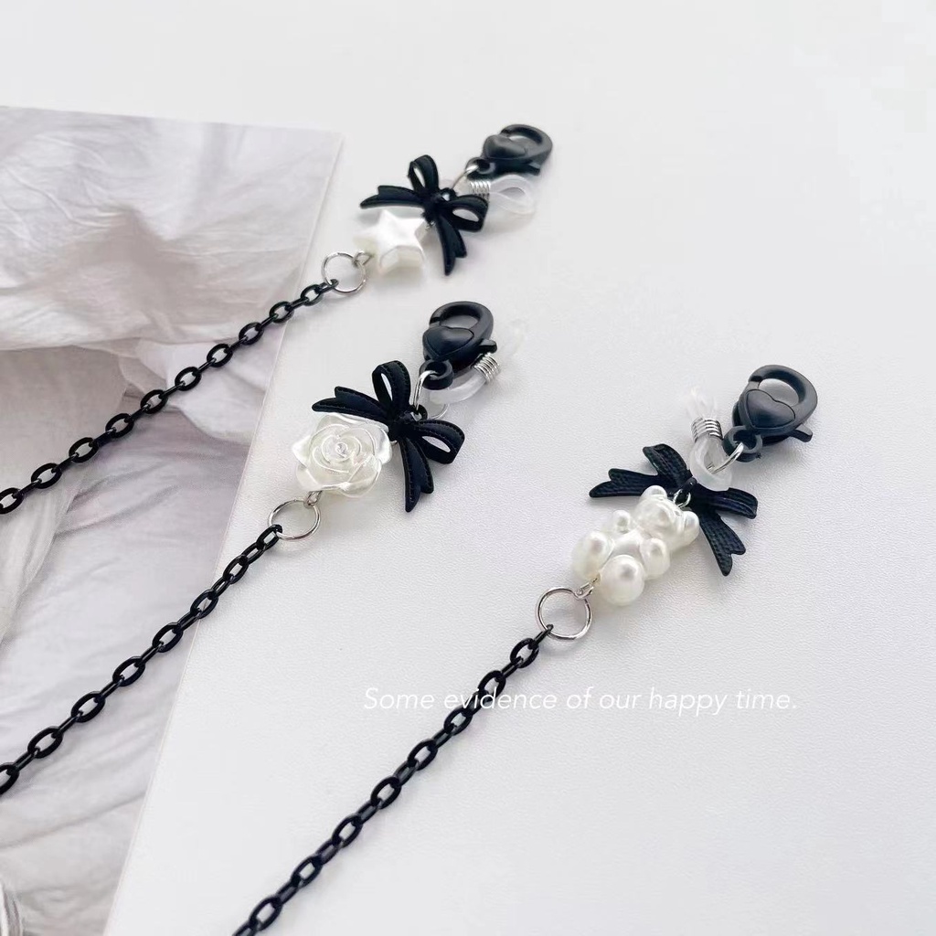 Dây Đeo Mắt Kính Bằng Acrylic Họa Tiết Hoạt Hình Trắng Đen Phong Cách Hàn Quốc