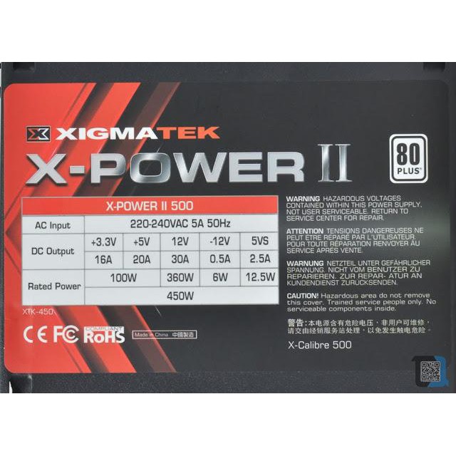Nguồn xigmatek X-POWER II 500 đạt chuẩn 80 plus, công suất 450w hàng cũ