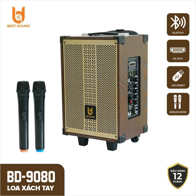 Loa Kéo Mini B&amp;D BEST SOUND BD 9080, Bass 20cm, Công Suất 40W Kèm 2 Mic Không Dây – Hàng Chính Hãng ( Có Clip Test )