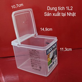 hộp nhựa 1,2 lít của Nhật đựng thực phẩm, nắp mở đứng vuông góc tiện lợi, 10,7x14,9cm cao 11,3cm