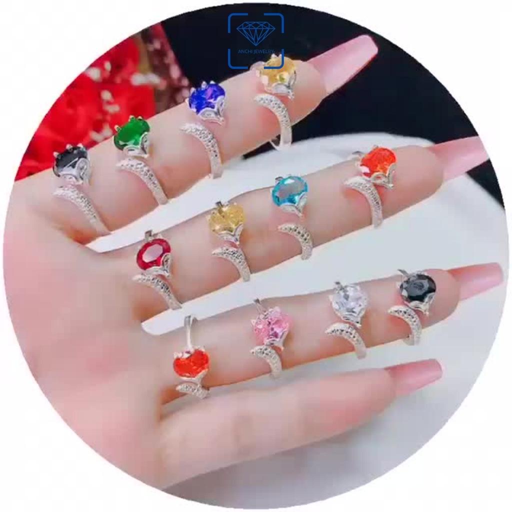 Nhẫn hồ ly đá phong thủy dáng hở freesize, chuẩn bạc ta - Anchi jewelry