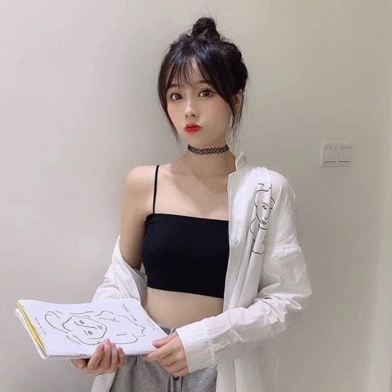 Áo bra 2 dây sợi bún dáng body chất cotton phong cách hàn quốc