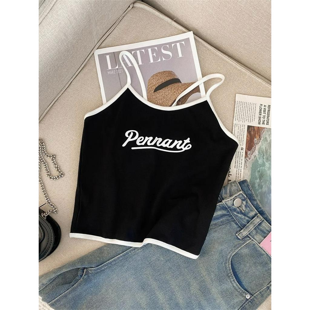 Áo Lửng Nhỏ Hai Dây Dáng Ôm Eo Cao Thời Trang Mùa Hè Cho Nữ Áo Thun Tay Ngắn Màu Trơn Kiểu Dáng Độc Đáo