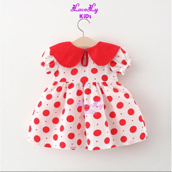 Đầm Bé Gái Đen Đỏ Chấm Bi hồng cổ Sen Phong Cách Hàn Quốc LoveLy Shop