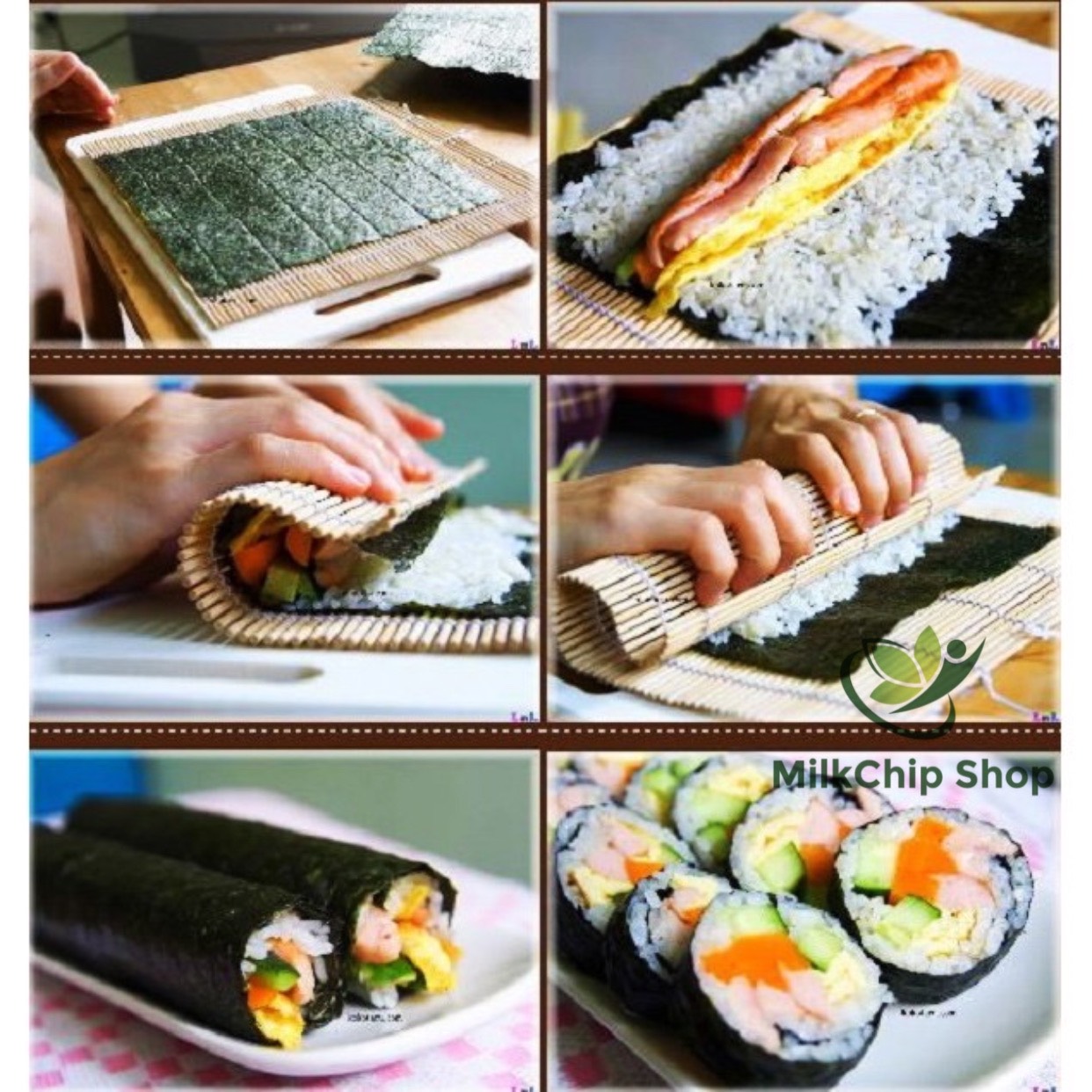 Mành tre cuộn cơm rong biển, cuốn sushi, kimbap tiện dụng kích thước 24x24cm A014