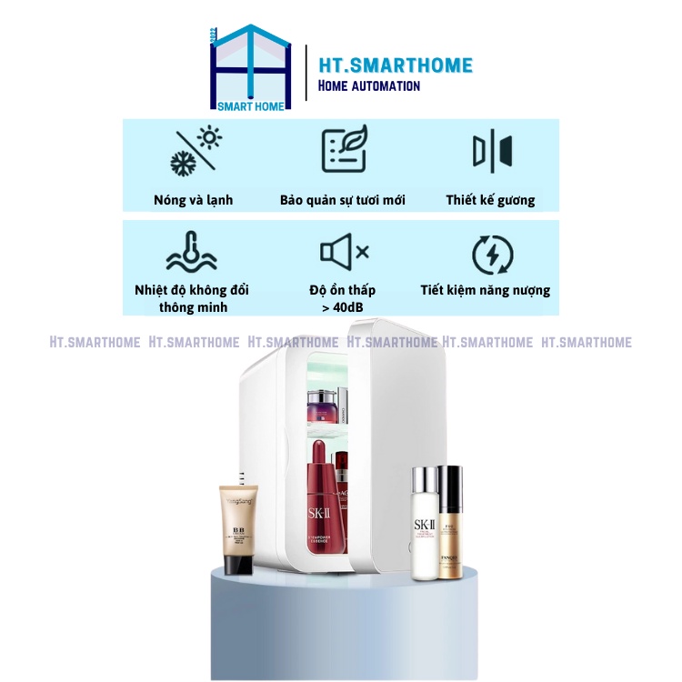 Tủ lạnh 8L tích hợp gương và đèn LED, hiển thị nhiệt độ SAST - Tủ lạnh mini cao cấp mỹ phẩm