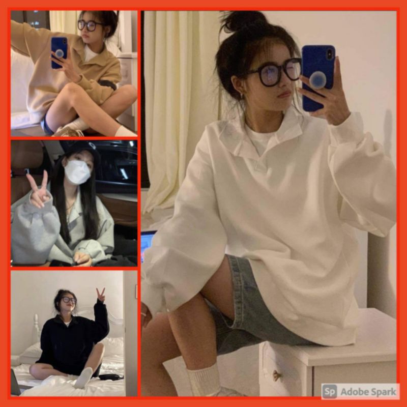 Áo Nỉ Zip Trơn🌺FREESHIP🌺Áo nỉ Zip cao cổ from rộng trendy,thun hoodi tay bồng cá tính