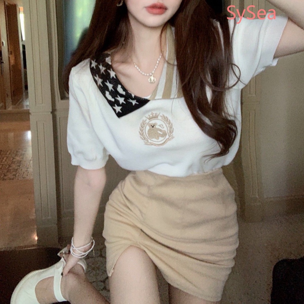 Áo Dệt Kim Thêu Hình Gấu Thời Trang Mùa Hè Cho Nữ