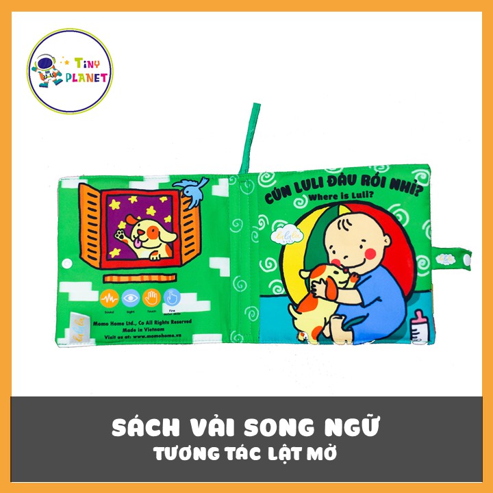 Sách vải song ngữ kích thích đa giác quan cho bé Luli đâu rồi?- Where is Luli?, kích thước 18x18cm, 12 trang